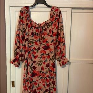 Long Sleeve Floral Dress in Red and Pink